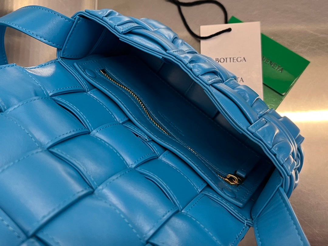 BOTTEGA VENETA MINI CASSETTE 19 IN SKY BLUE SOFT LAMBSKIN