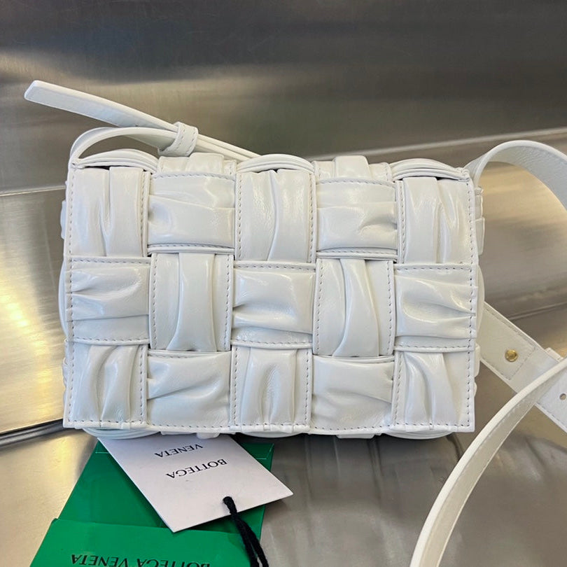 BOTTEGA VENETA MINI CASSETTE 19 IN WHITE SOFT LAMBSKIN