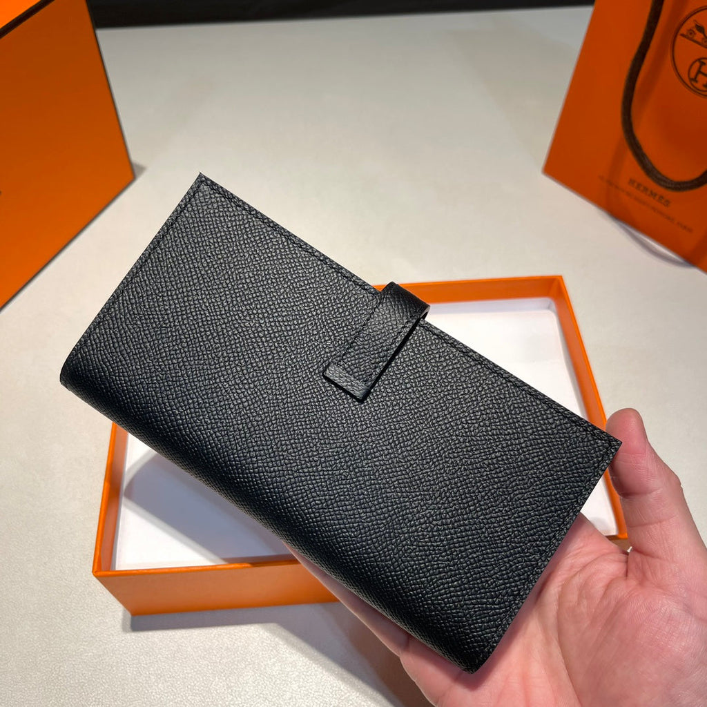 HERMES BEARN WALLET 17.5 BLACK EPSOM GOLD HARDWARE