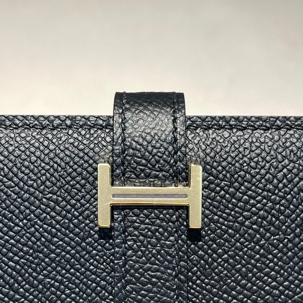 HERMES BEARN WALLET 17.5 BLACK EPSOM GOLD HARDWARE