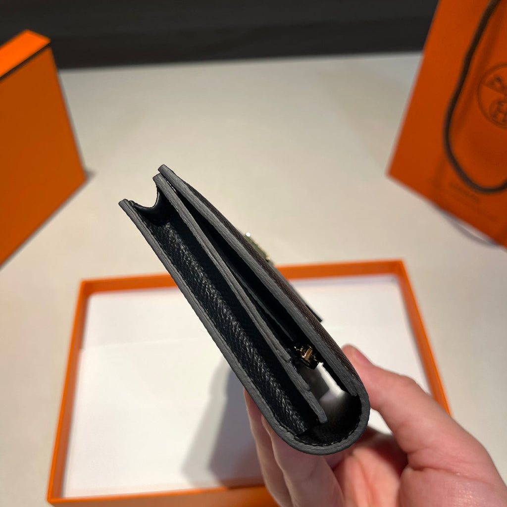 HERMES BEARN WALLET 17.5 BLACK EPSOM GOLD HARDWARE