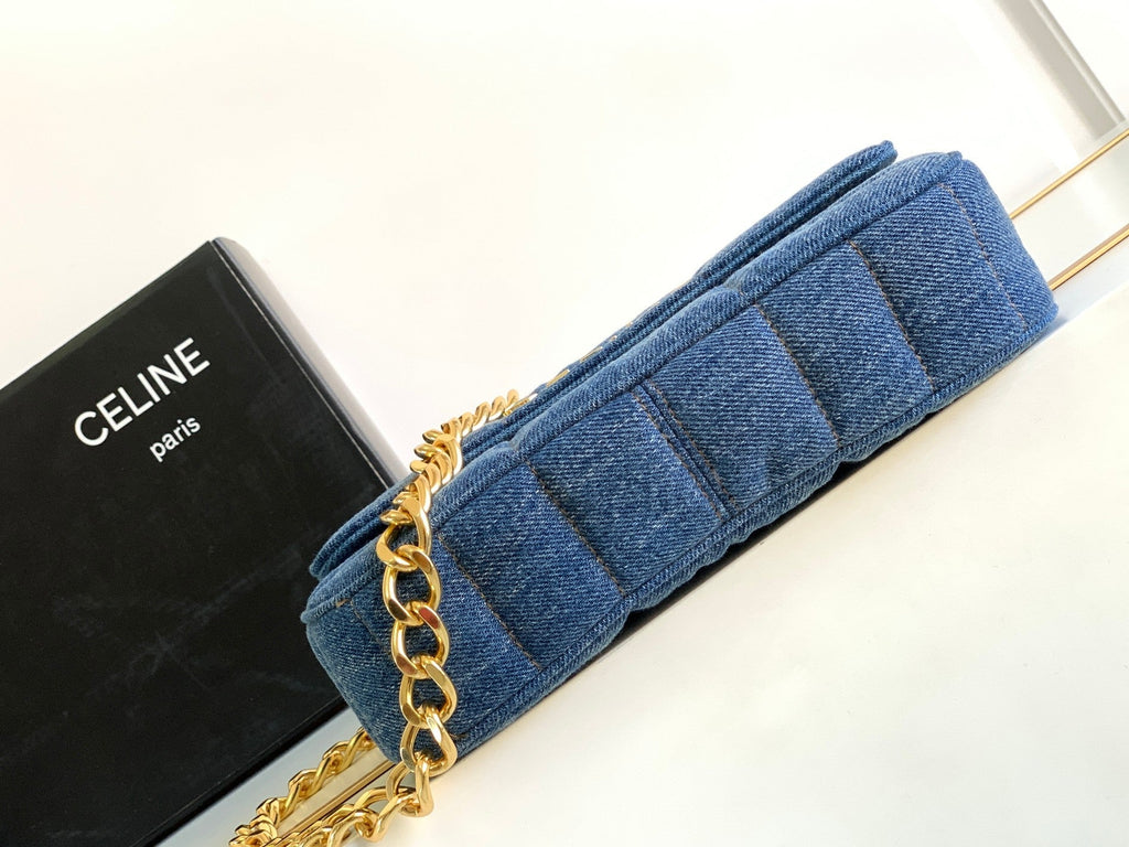 CELINE DENIM LEATHER 24 CHAIN SHOUDER BAG