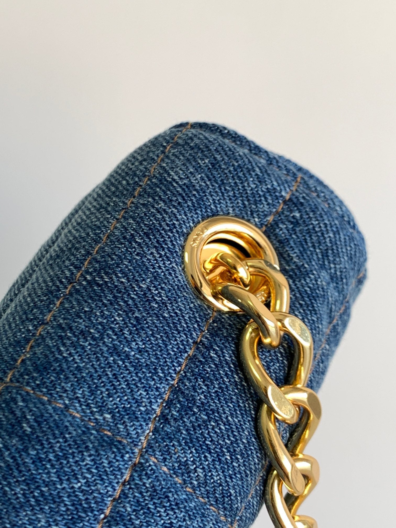 CELINE DENIM LEATHER 24 CHAIN SHOUDER BAG