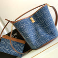 CELINE BUCKET 25 PRINTED DENIM BAG NAVY BLUE