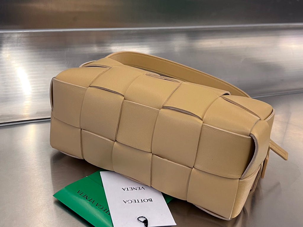 BOTTEGA VENETA BRICK CASSETTE 28 IN HARVEST GOLD CALFSKIN