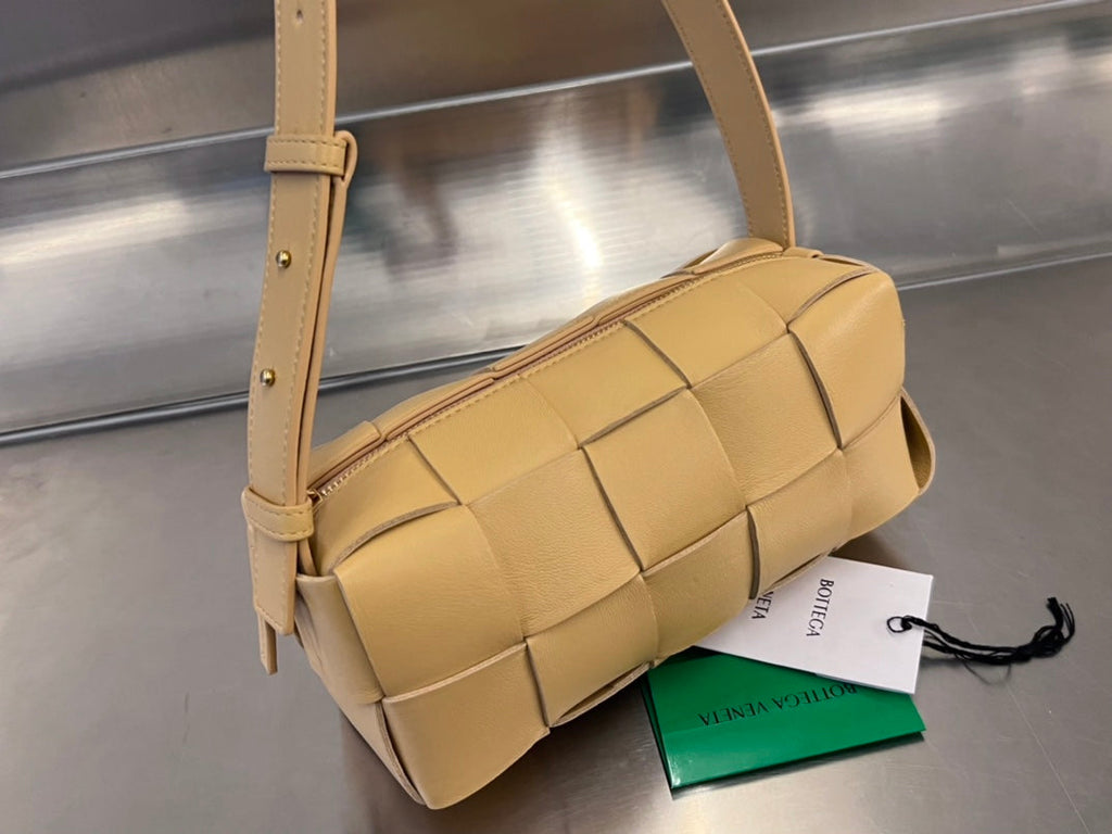 BOTTEGA VENETA BRICK CASSETTE 28 IN HARVEST GOLD CALFSKIN