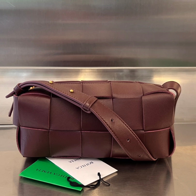 BOTTEGA VENETA BRICK CASSETTE 28 IN WINE RED CALFSKIN