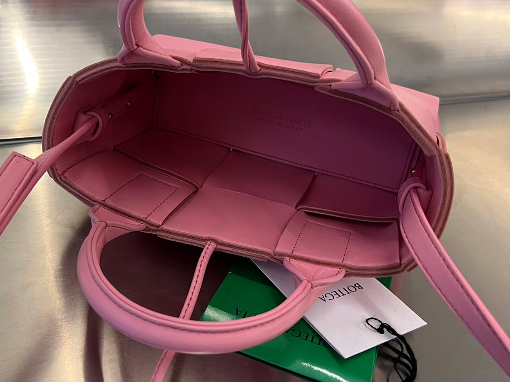 BOTTEGA VENETA CANDY ARCO TOTE 20 IN BLUSH PINK CALFSKIN