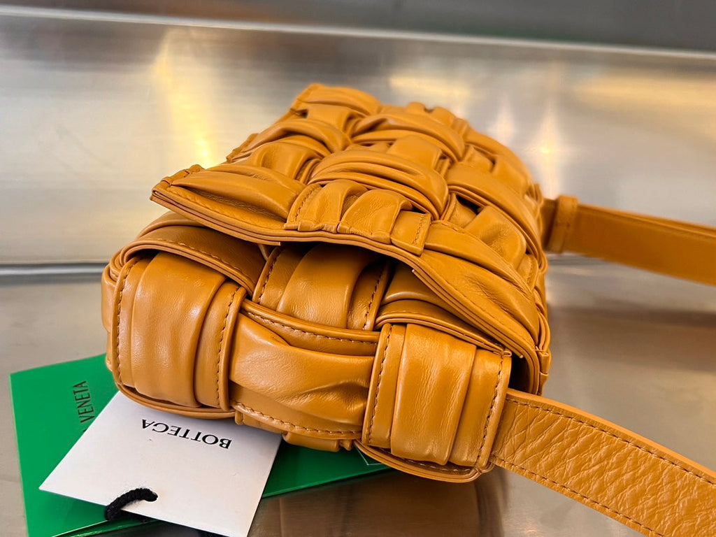 BOTTEGA VENETA MINI CASSETTE 19 IN SANDSTONE ORANGE SOFT LAMBSKIN