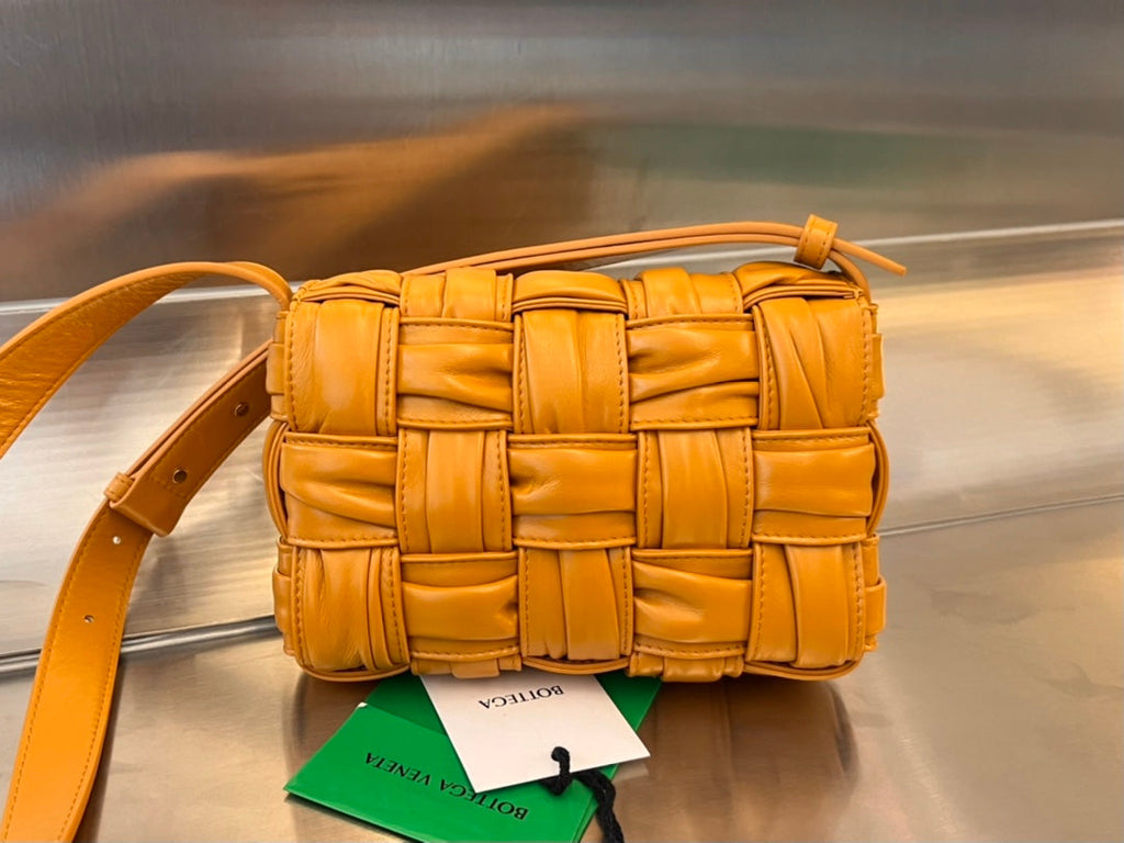 BOTTEGA VENETA MINI CASSETTE 19 IN SANDSTONE ORANGE SOFT LAMBSKIN
