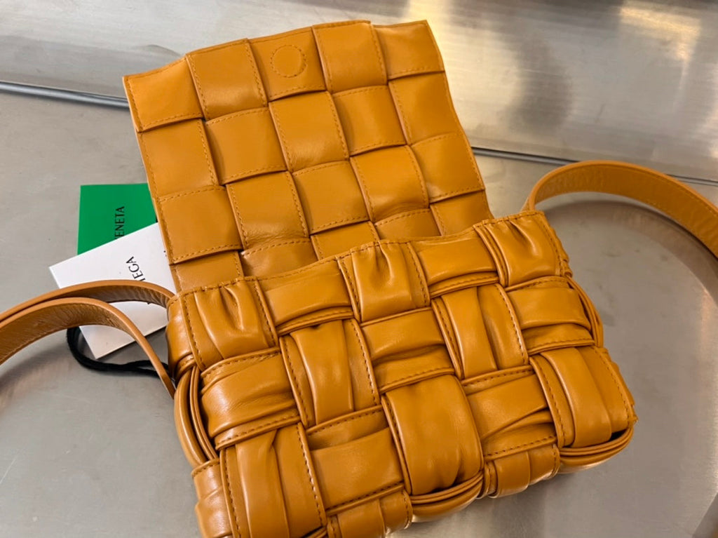 BOTTEGA VENETA MINI CASSETTE 19 IN SANDSTONE ORANGE SOFT LAMBSKIN