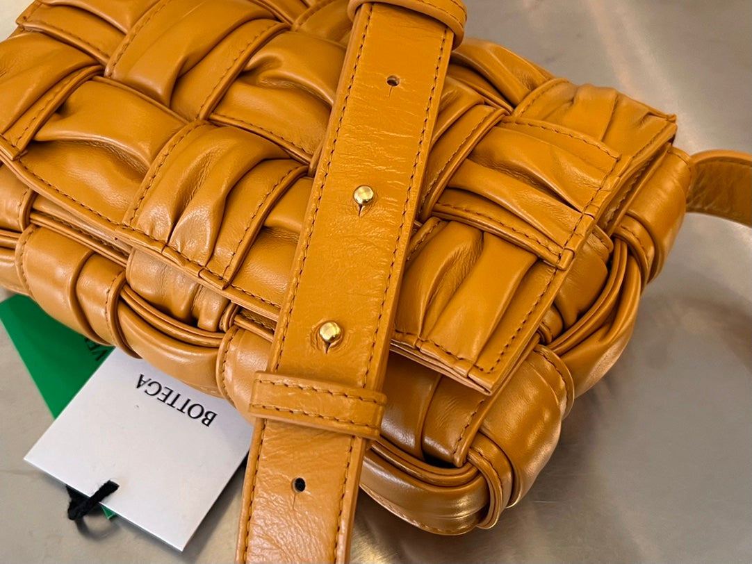 BOTTEGA VENETA MINI CASSETTE 19 IN SANDSTONE ORANGE SOFT LAMBSKIN