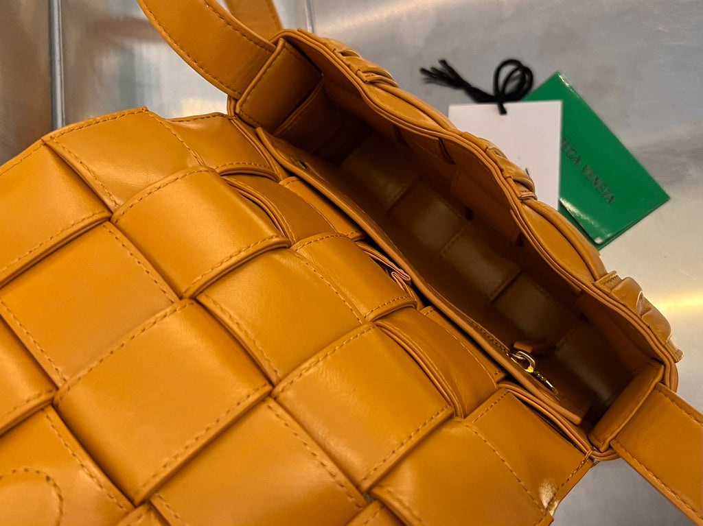 BOTTEGA VENETA MINI CASSETTE 19 IN SANDSTONE ORANGE SOFT LAMBSKIN