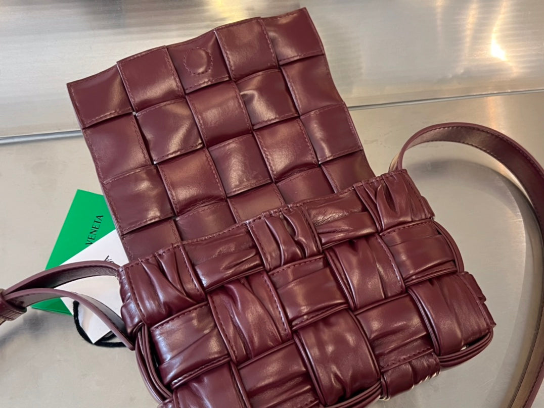 BOTTEGA VENETA MINI CASSETTE 19 IN WINE RED SOFT LAMBSKIN