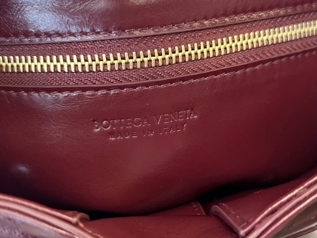 BOTTEGA VENETA MINI CASSETTE 19 IN WINE RED SOFT LAMBSKIN