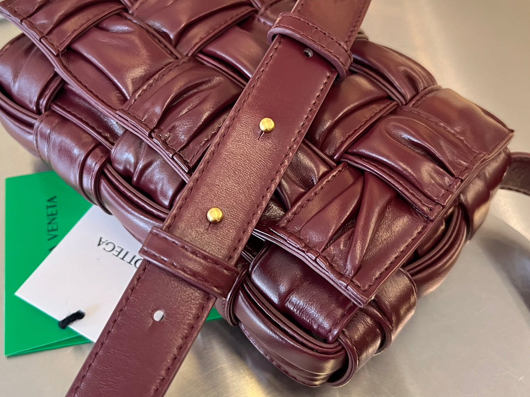 BOTTEGA VENETA MINI CASSETTE 19 IN WINE RED SOFT LAMBSKIN