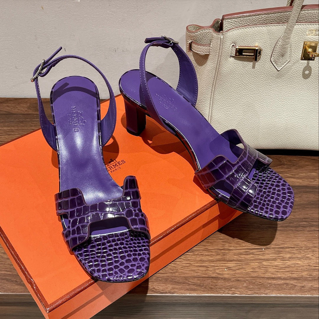 HERMES SLINGBACK ETERNITE 75 VIOLET LAMBSKIN AND CROCODILE LEATHER