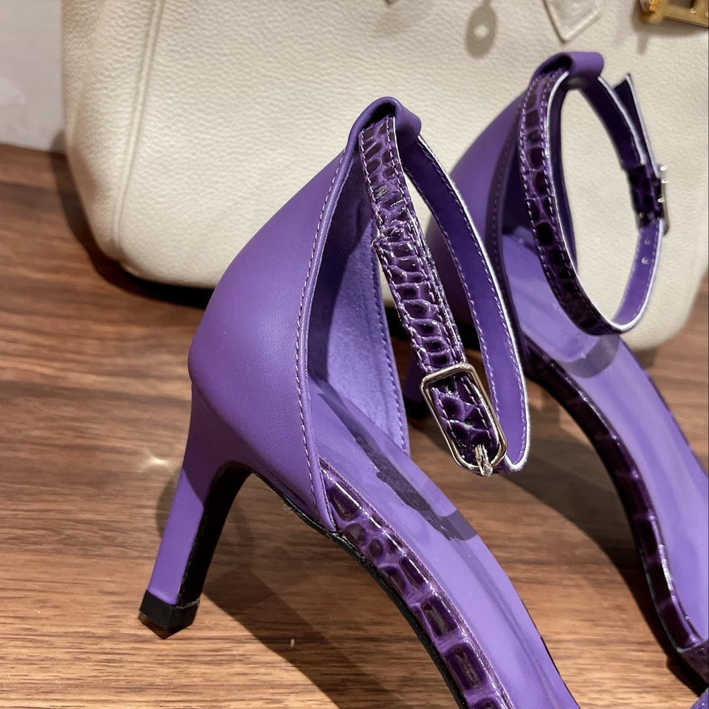 HERMES PREMIERE 70 SANDAL IN VIOLET PURPLE CROCODILE LEATHER