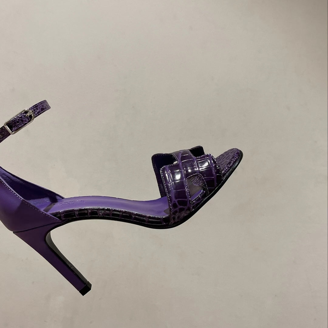 HERMES PREMIERE 115 SANDAL IN VIOLET PURPLE CROCODILE LEATHER