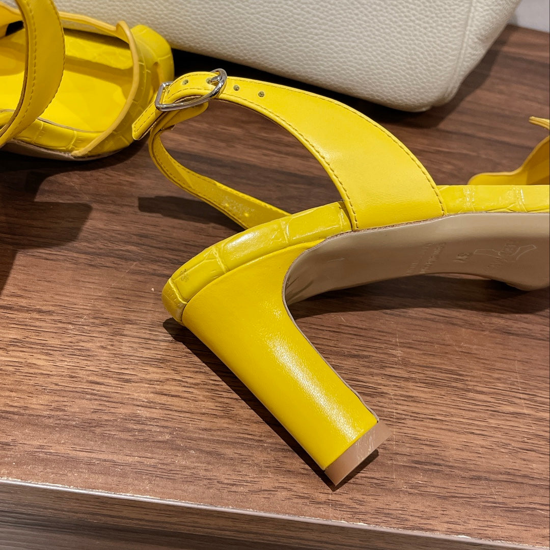HERMES SLINGBACK ETERNITE 75 YELLOW LAMBSKIN AND CROCODILE LEATHER
