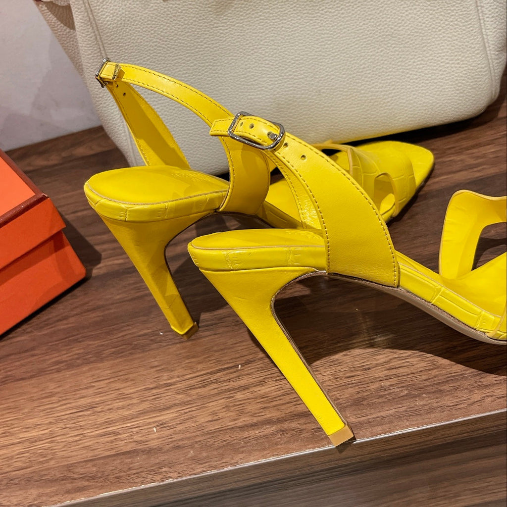 HERMES SLINGBACK ETERNITE 105 YELLOW LAMBSKIN AND CROCODILE LEATHER