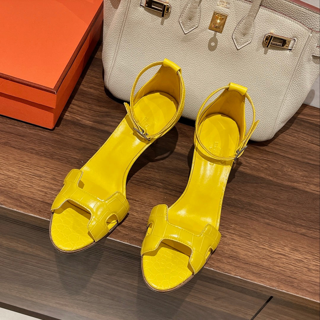 HERMES PREMIERE 70 SANDAL IN BRIGHT YELLOW CALFSKIN