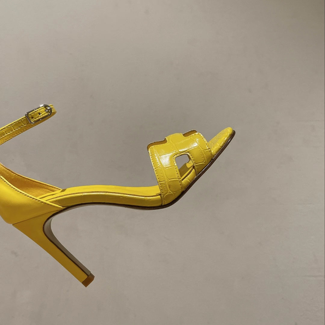 HERMES PREMIERE 105 SANDAL IN BRIGHT YELLOW CALFSKIN