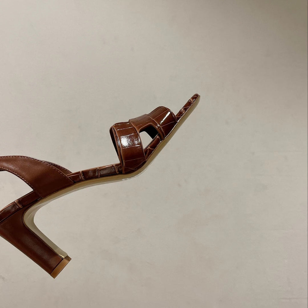 HERMES SLINGBACK ETERNITE 75 BROWN LAMBSKIN AND CROCODILE LEATHER