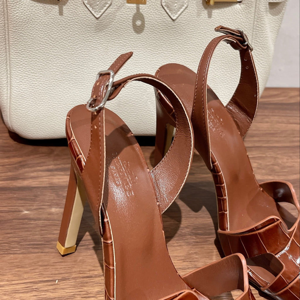 HERMES SLINGBACK ETERNITE 105 BROWN LAMBSKIN AND CROCODILE LEATHER