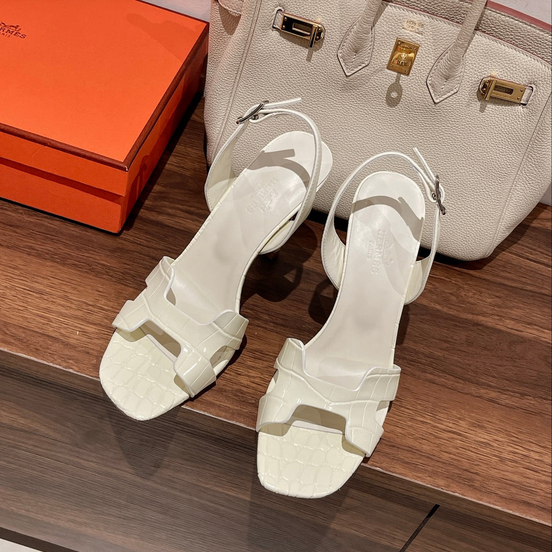 HERMES SLINGBACK  ETERNITE 105 WHITE LAMBSKIN AND CROCODILE LEATHER