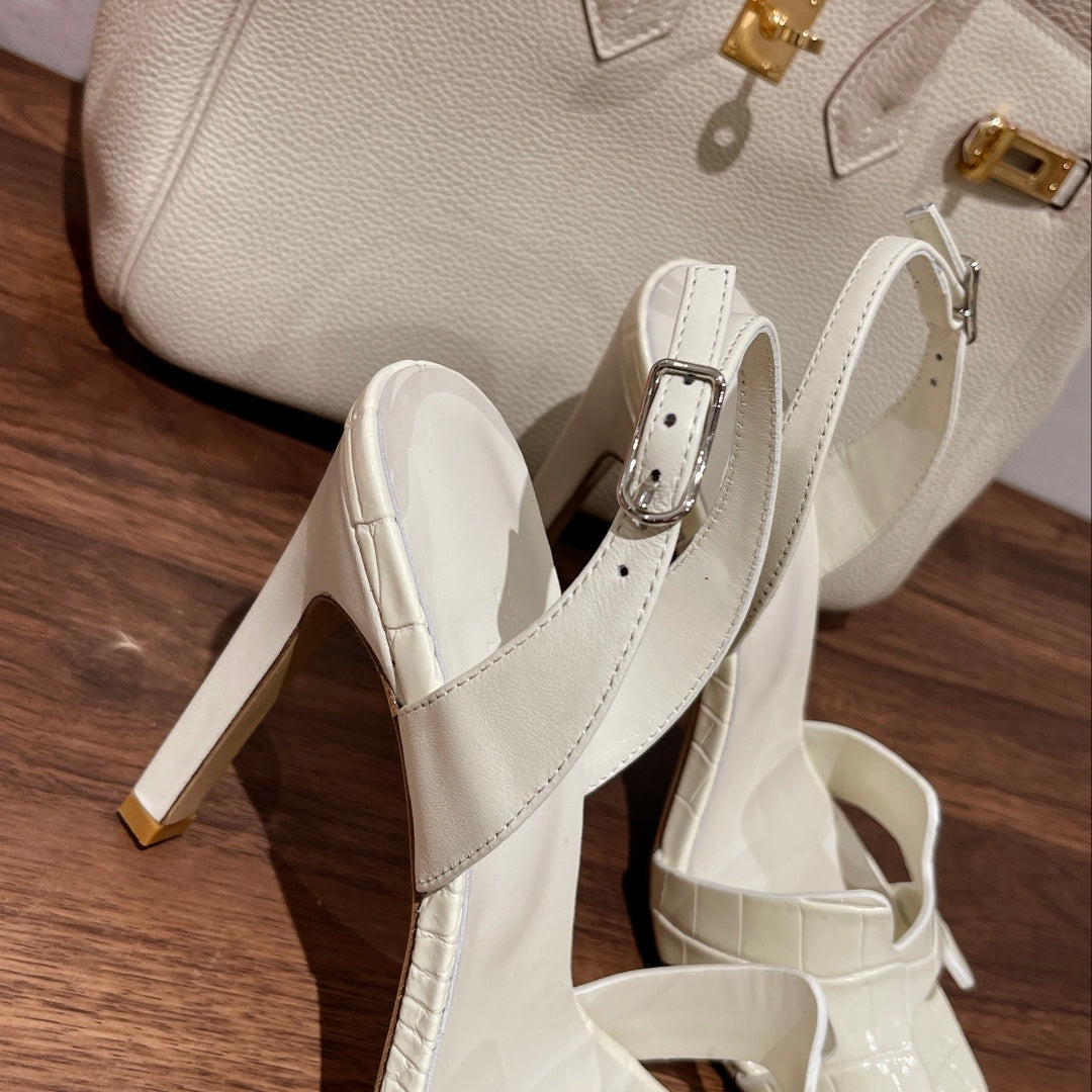 HERMES SLINGBACK  ETERNITE 105 WHITE LAMBSKIN AND CROCODILE LEATHER