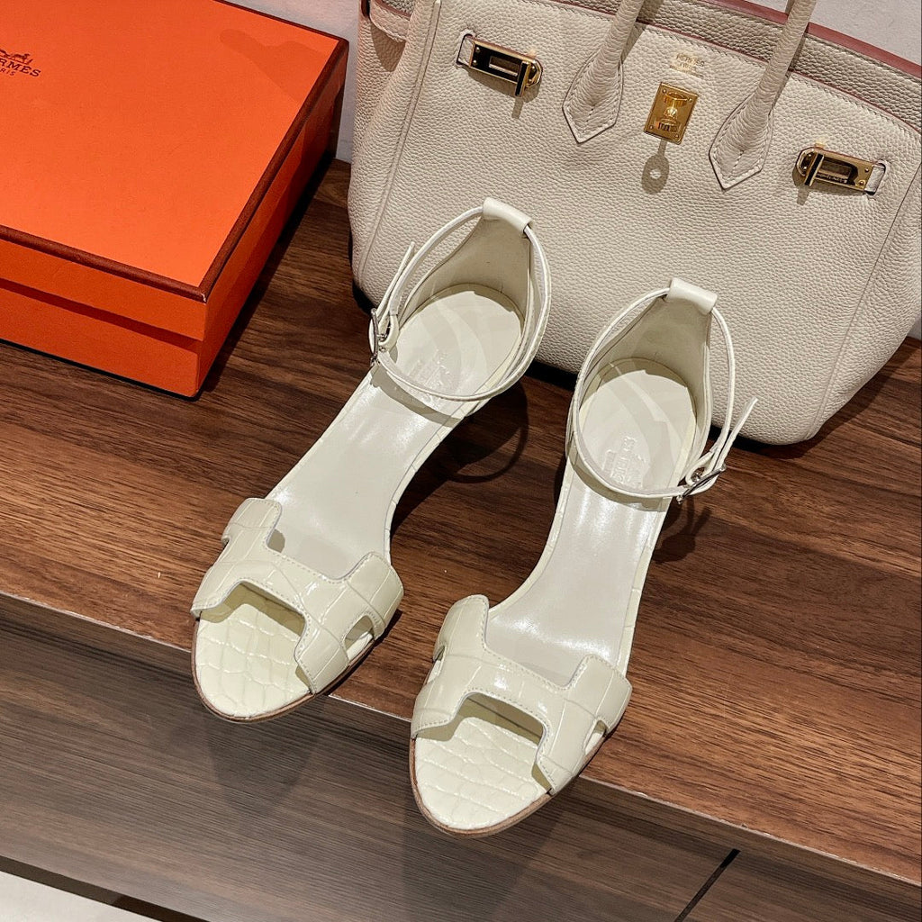 HERMES PREMIERE 70 SANDAL IN WHITE CALFSKIN