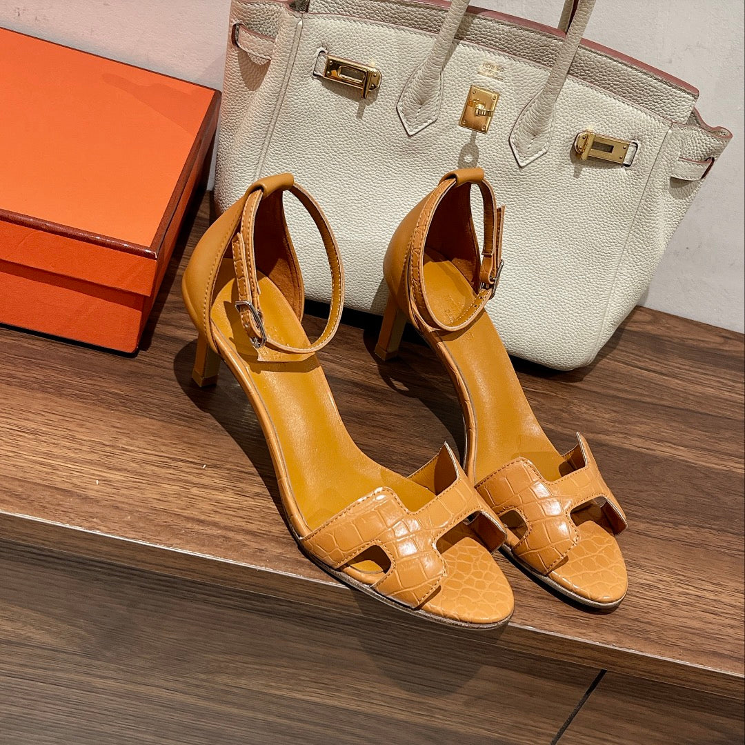 HERMES PREMIERE 70 SANDAL IN PEANUT BROWN CALFSKIN