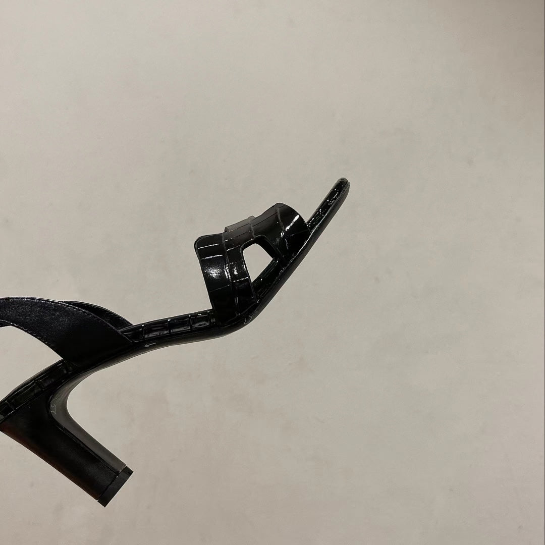 HERMES SLINGBACK ETERNITE 75 BLACK LAMBSKIN AND CROCODILE LEATHER