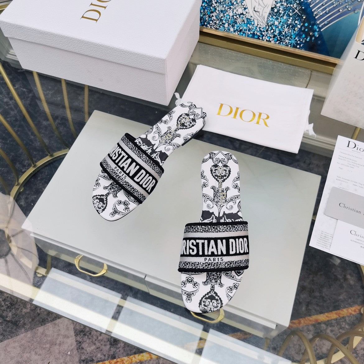 DIOR CD Mule Dway Slide 10mm Multi-motifs Style 26