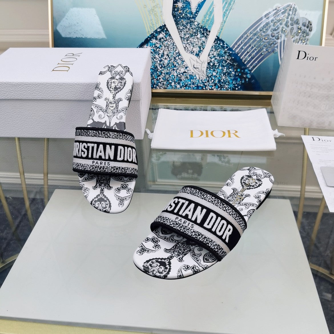 DIOR CD Mule Dway Slide 10mm Multi-motifs Style 26