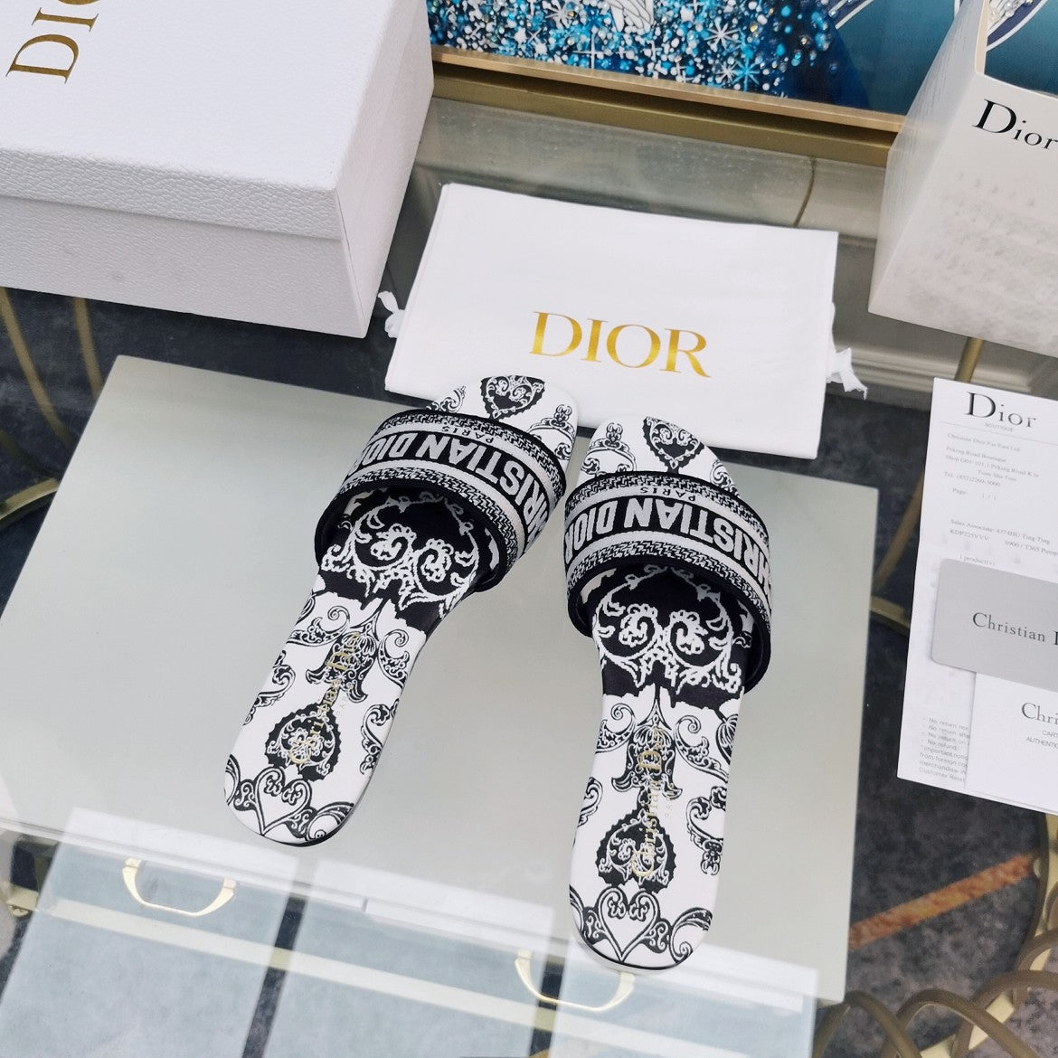 DIOR CD Mule Dway Slide 10mm Multi-motifs Style 26
