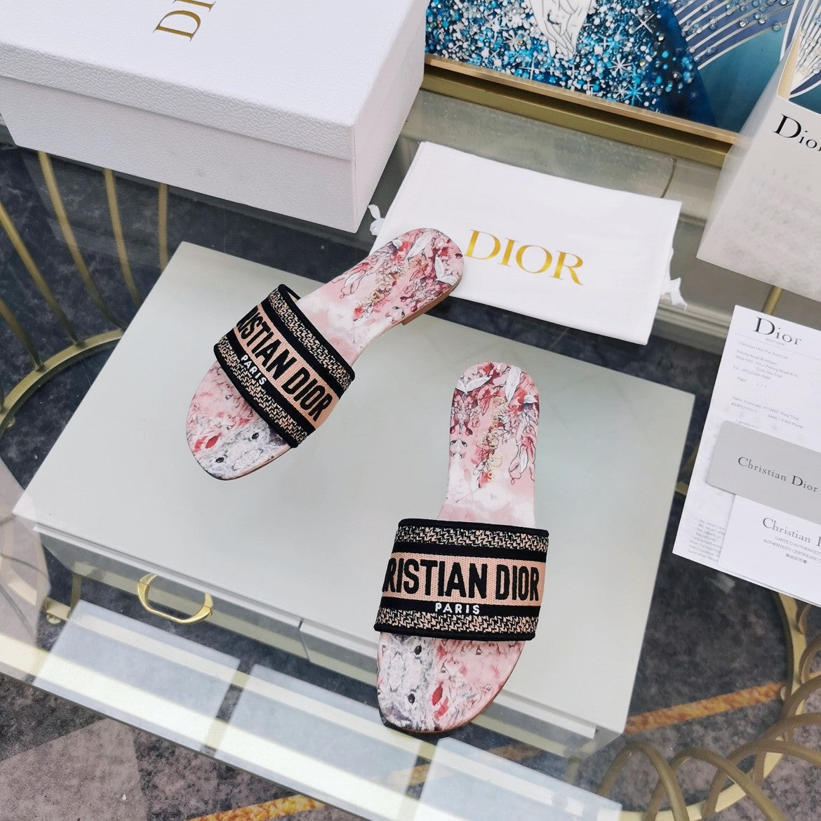DIOR CD Mule Dway Slide 10mm Multi-motifs Style 73