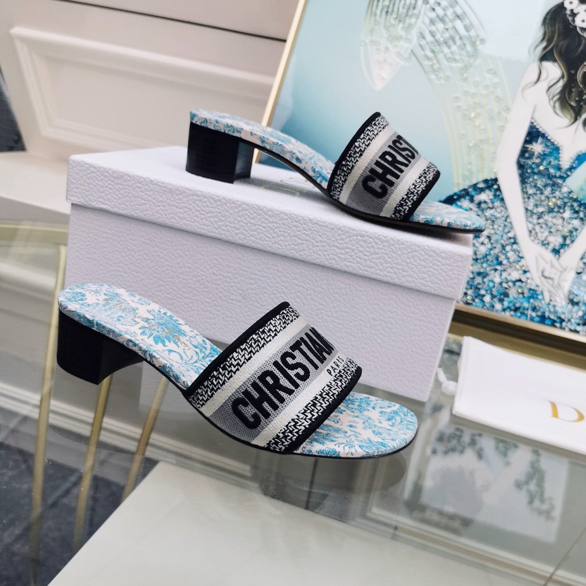 DIOR CD Mule Dway Heeled Slide 45mm Style 33