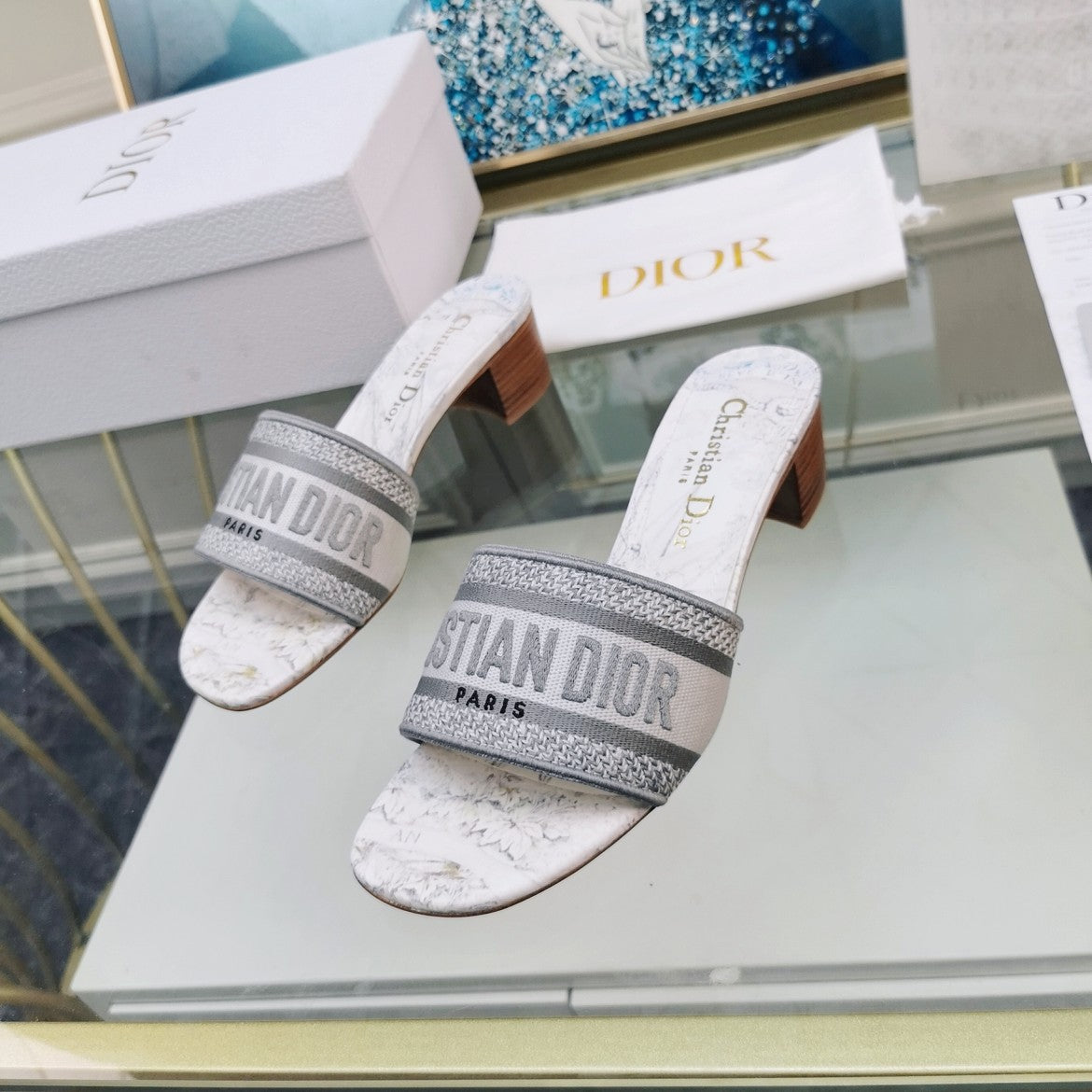 DIOR CD Mule Dway Heeled Slide 45mm Style 38