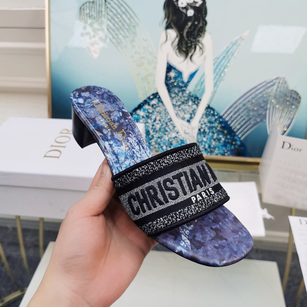 DIOR CD Mule Dway Heeled Slide 45mm Style 30