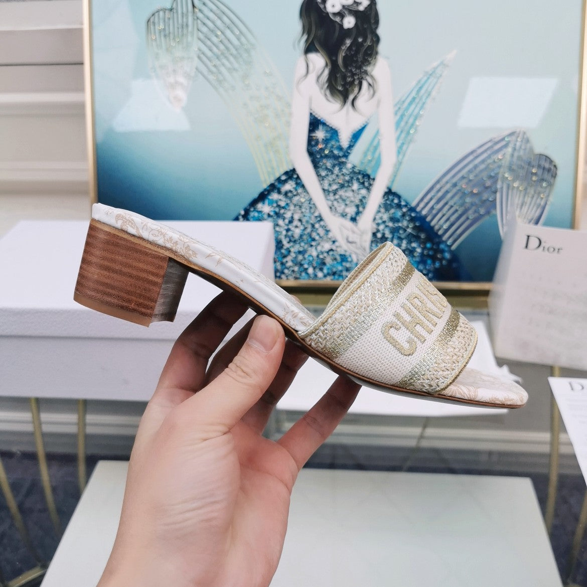 DIOR CD Mule Dway Heeled Slide 45mm Style 36