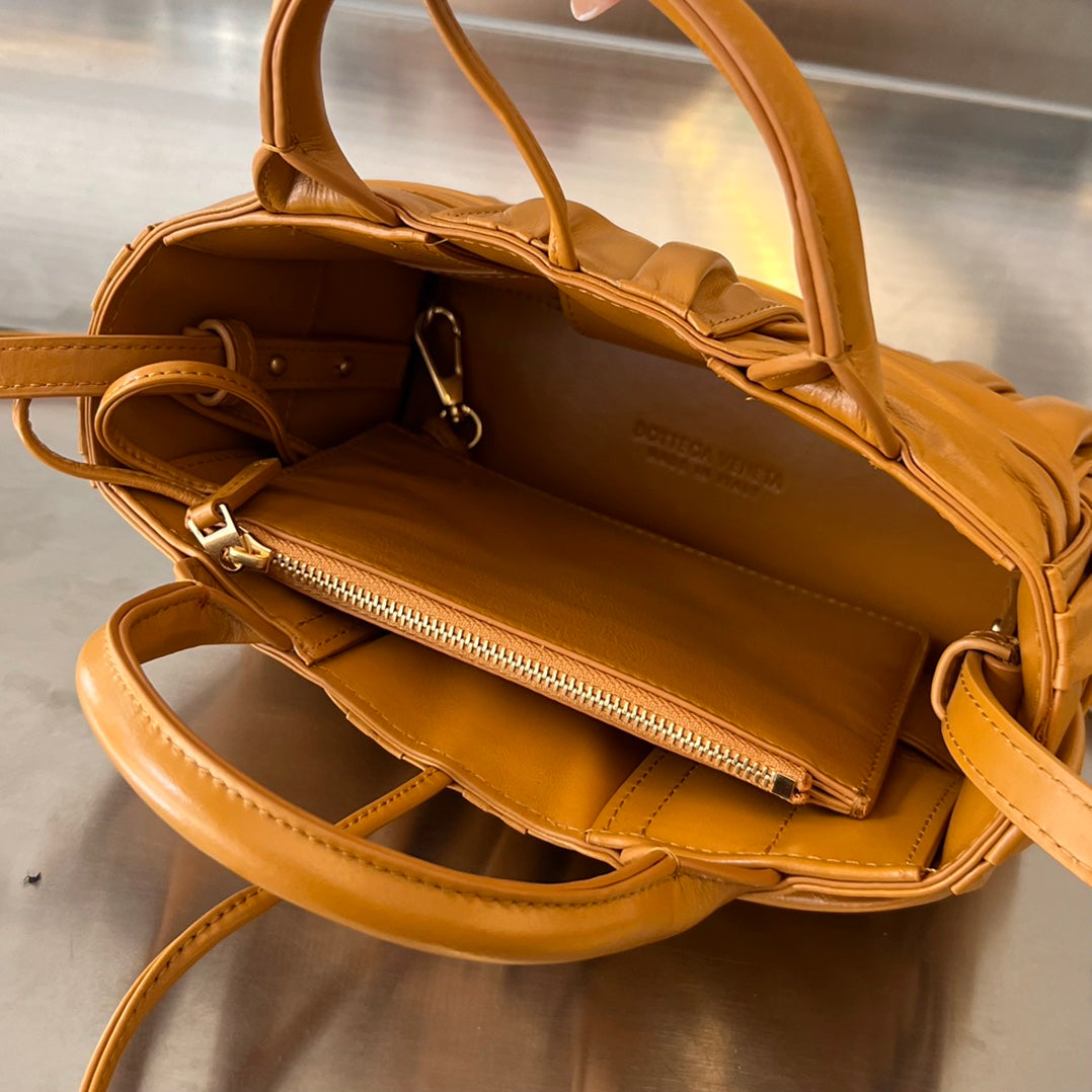 BOTTEGA VENETA CANDY ARCO TOTE 20 IN RAW SIENNA SOFT LAMBSKIN