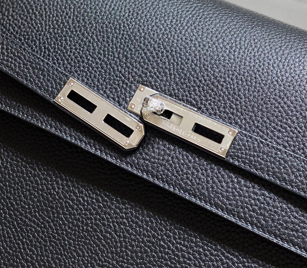 HERMES KELLY DEPECHES 38 BRIEFCASE IN BLACK TOGO CALFSKIN SILVER HARDWARE