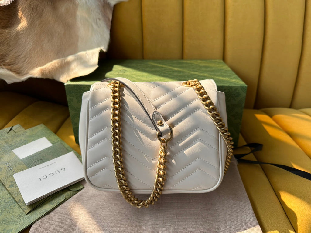 GUCCI MARMONT MINI 18 HANDBAG IN WHITE CALFSKIN