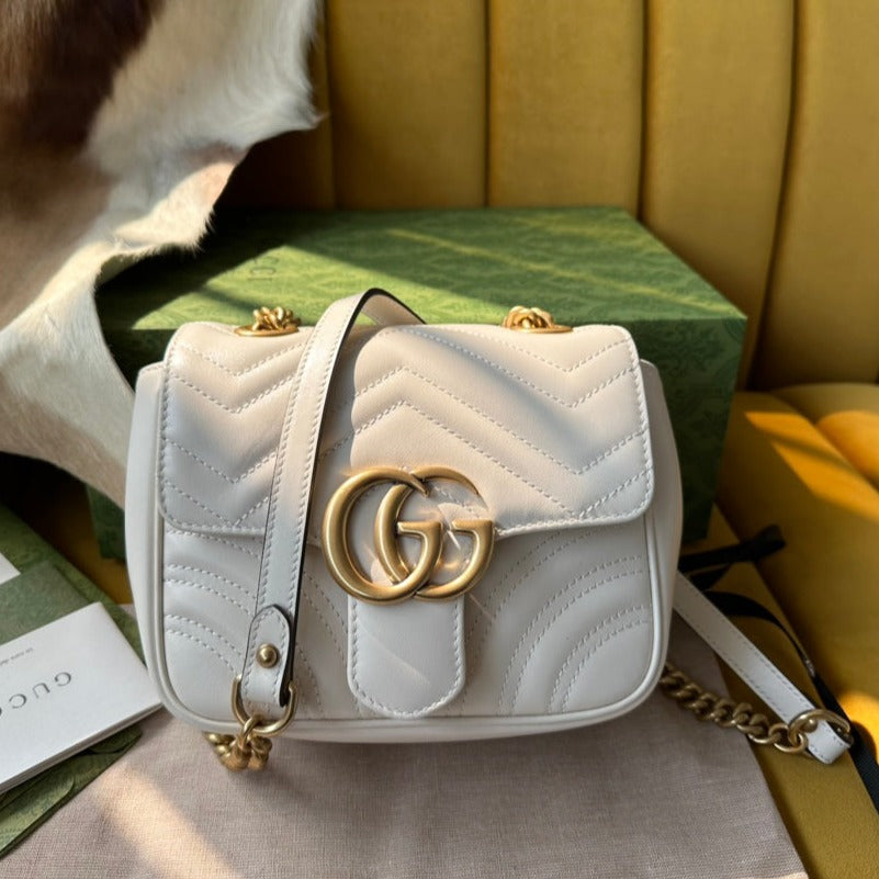GUCCI MARMONT MINI 18 HANDBAG IN WHITE CALFSKIN