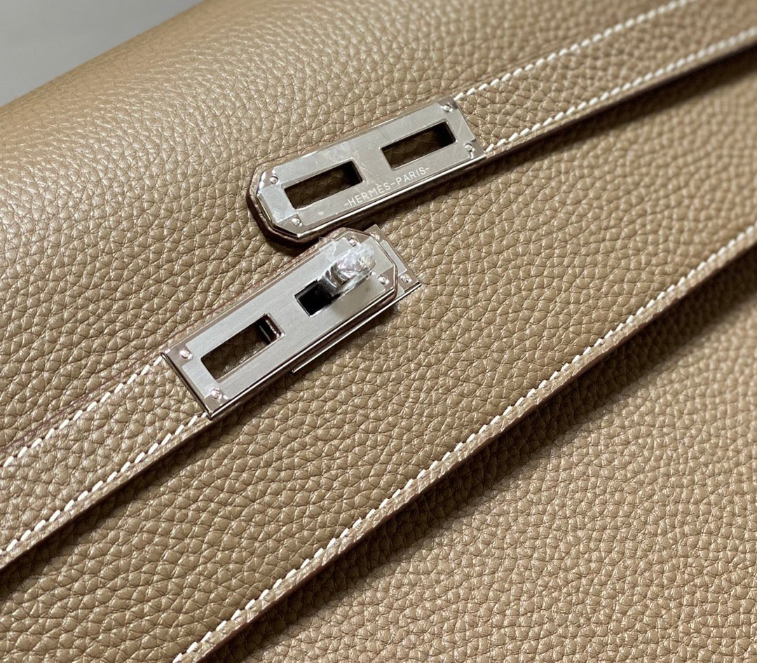 HERMES KELLY DEPECHES 38 BRIEFCASE IN ETOUPE TOGO CALFSKIN SILVER HARDWARE