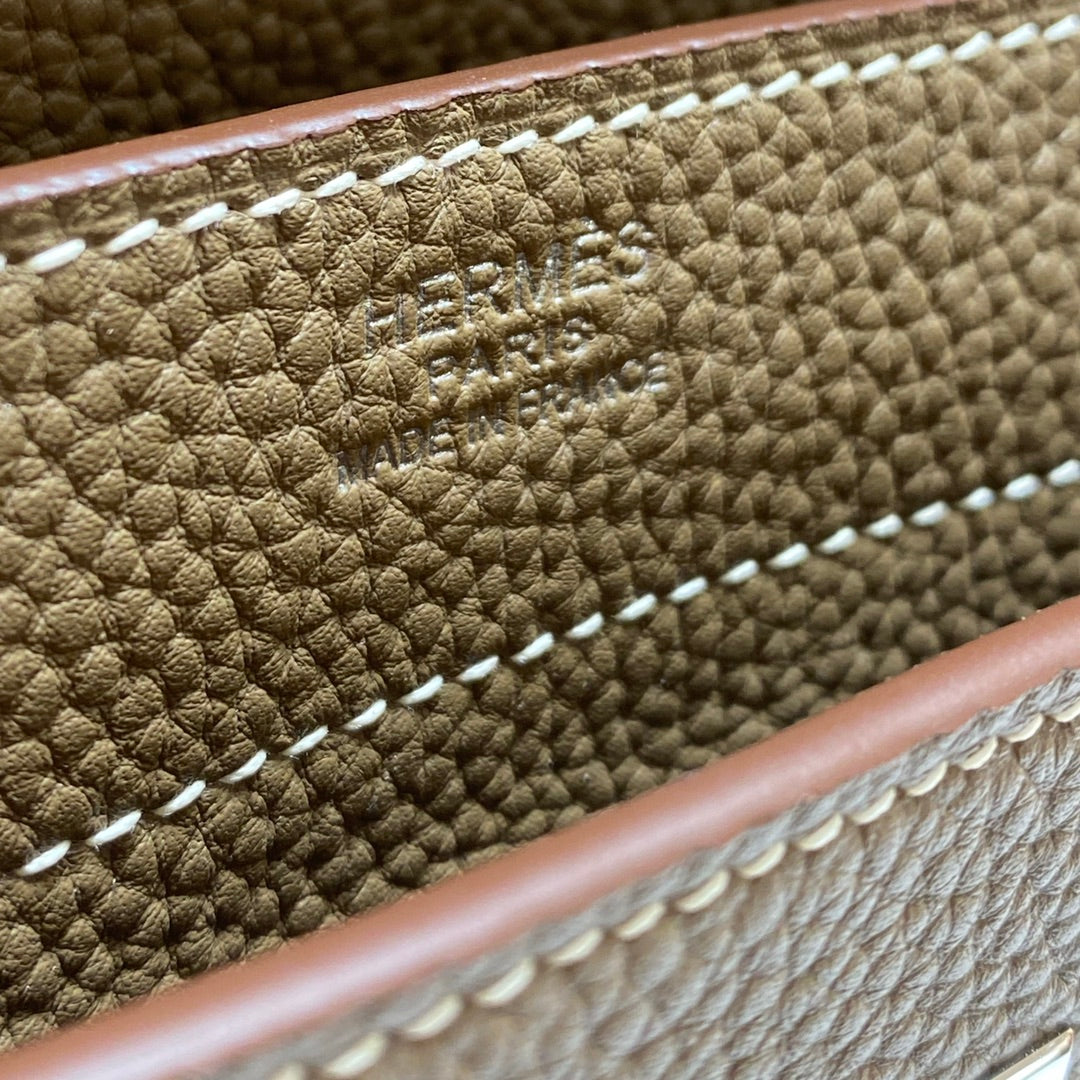 HERMES KELLY DEPECHES 34 BRIEFCASE IN ETOUPE TOGO CALFSKIN SILVER HARDWARE