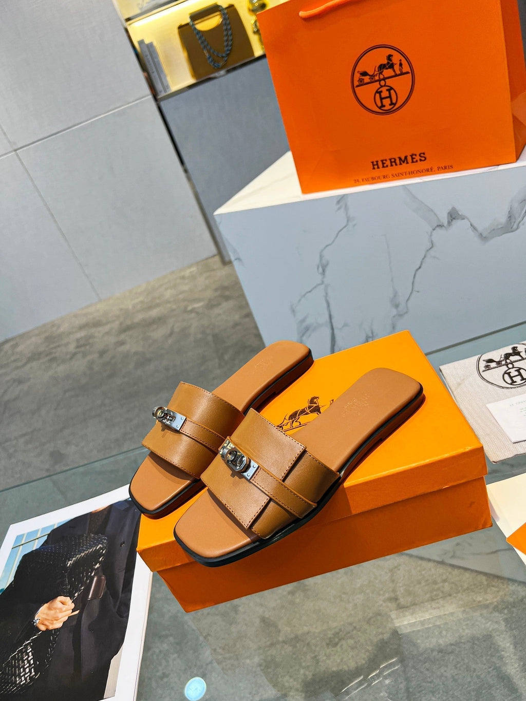 HERMES Giulia Sandal Tan Calfskin