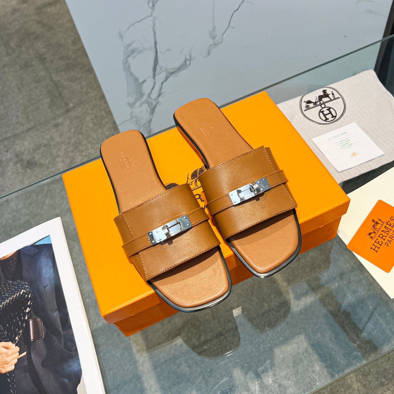 HERMES Giulia Sandal Tan Calfskin